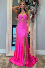 Glitter Yellow Mermaid Sweetheart Long Beaded Prom Dress with Leg Slit