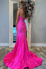 Glitter Yellow Mermaid Sweetheart Long Beaded Prom Dress with Leg Slit
