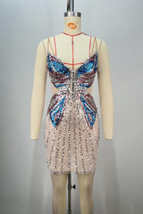 Glittering Butterfly Rhinestone Bodycon Homecoming Dress with Cutout Sides