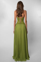 Gorgeous A Line Halter Neck Green Lace Corset Prom Dress with Ruffles