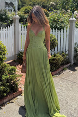 Gorgeous A Line Halter Neck Green Lace Corset Prom Dress with Ruffles