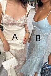 Gorgeous A Line Sweetheart/Spaghetti Straps White/Light Blue Tea Length Party Dress