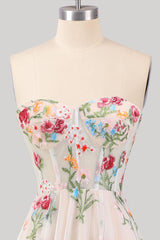 Gorgeous A Line Sweetheart White Long Prom Dress with Embroidery