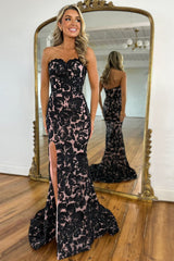 Gorgeous Mermaid Sweetheart Black Long Prom Dress with Appliques Slit