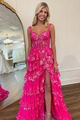 Gorgeous Off The Shoulder A Line Sequin Prom Dress with Glitter Finish Tiered Layers and Slit