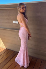 Gorgeous Mermaid Spaghetti Straps Light Pink Long Prom Dress with Embroidery
