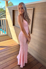 Gorgeous Mermaid Spaghetti Straps Light Pink Long Prom Dress with Embroidery