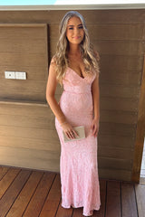 Gorgeous Mermaid Spaghetti Straps Light Pink Long Prom Dress with Embroidery