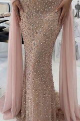 Gorgeous Mermaid Strapless Light Pink Long Prom Dress with Beading