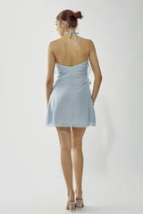 Gorgeous Sheath Halter Neck Blue Short Homecoming Dress with 3D Flowers