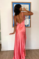 Gorgeous Sheath Spaghetti Straps Coral Long Party Dress with Split Front