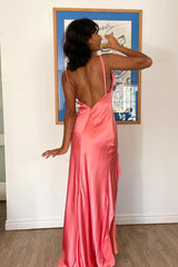 Gorgeous Sheath Spaghetti Straps Coral Long Party Dress with Split Front