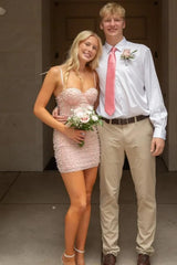 Light Pink Bodycon Homecoming Dress with Pearl Beaded Corset Bodice