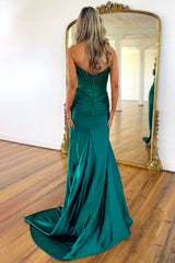 Gorgeous Sparkly Mermaid Strapless Long Beaded Prom Dress with Leg Slit