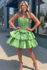 Hot Pink Short Satin Homecoming Dress with A Line Silhouette Strapless Neckline and Beads