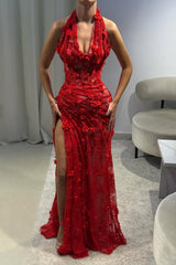 Gorgeous Mermaid Halter Neck Green Long Party Dress with 3D Flowers