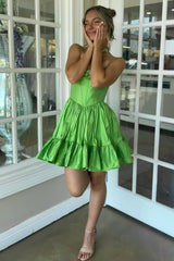 Green A-Line Strapless Corset Homecoming Dress with Beaded Brooch