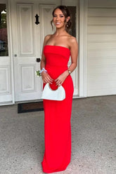 Hot Mermaid Strapless Red Long Prom Dress with Ruched Slit