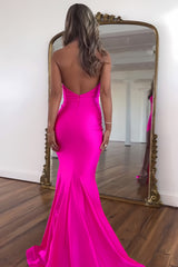 Hot Pink Halter Neck Mermaid Prom Dress with Satin Finish and Slit