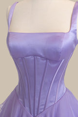 Lavender Chiffon Tiered Ruffle Formal Prom Dress with Corset Bodice