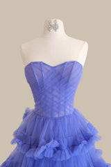 Lavender Tulle Prom Dress with Sweetheart Corset Bodice A Line Cut and Tiered Ruffle Skirt
