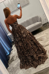Leopard Print Sweetheart Corset Prom Dress With Tiered Ruffles