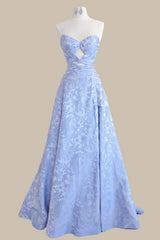 Light Blue Jacquard A-Line Prom Dress with Sweetheart Cutout Bodice