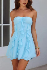 Light Blue Strapless Homecoming Dress with Layered Ruffles
