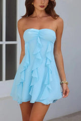 Light Blue Strapless Homecoming Dress with Layered Ruffles