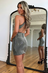 Luxurious Black Deep V-Neck Cross Back Short Tight Beaded Homecoming Dress