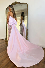 Luxury Blush Pink Strapless Prom Gown with Corset Bodice Floral Sequin Detail & Train