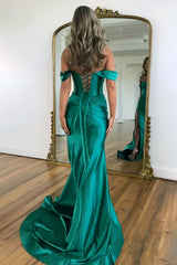 Mermaid Off the Shoulder Long Satin Gown with Slit Detail Prom Dress