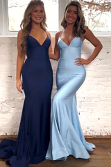 Mermaid Style Satin Prom Dress with Slim Spaghetti Straps and Open Lace-Up Back