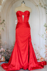 Mermaid Sweetheart Red Long Prom Dress with Split Front