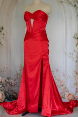 Mermaid Sweetheart Red Long Prom Dress with Split Front