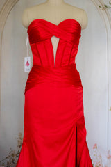 Mermaid Sweetheart Red Long Prom Dress with Split Front