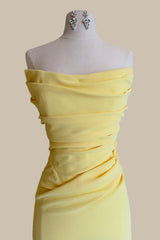 Minimalist Yellow Strapless Fitted Prom Dress with Soft Ruched Detailing