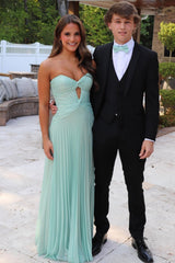 Mint Green Strapless Pleated Prom Dress with Front Twist & Slit