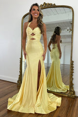 Sparkly Beaded Halter Neck Mermaid Prom Dress with Lace-Up Back