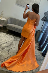 Orange Strapless Corset Homecoming Dress with Detachable Overskirt