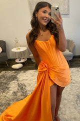 Orange Strapless Corset Homecoming Dress with Detachable Overskirt