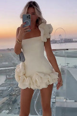 Gorgeous Bodycon One Shoulder White Short Homecoming Dress with 3D Flowers
