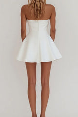 Simple A-Line Strapless Zipper Back Mini Satin White Graduation Dress