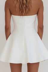 Simple A-Line Strapless Zipper Back Mini Satin White Graduation Dress