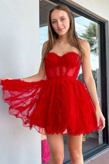 Pretty A Line Tulle Party Dress with Sweetheart Bodice and Layered Ruffles