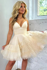 Lovely A-Line Tulle Design with Spaghetti Straps and Soft Ruffles Homecoming Dress