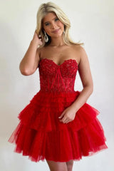 Glitter Tulle Sweetheart A-Line Short Layered Dress Homecoming Dress