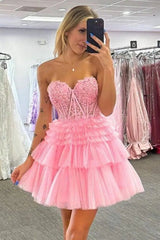 Glitter Tulle Sweetheart A-Line Short Layered Dress Homecoming Dress