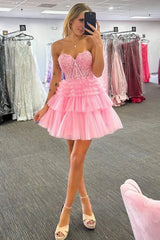 Glitter Tulle Sweetheart A-Line Short Layered Dress Homecoming Dress