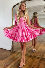 Sweet Satin Homecoming Dress with A-Line Silhouette and Ruffle Details